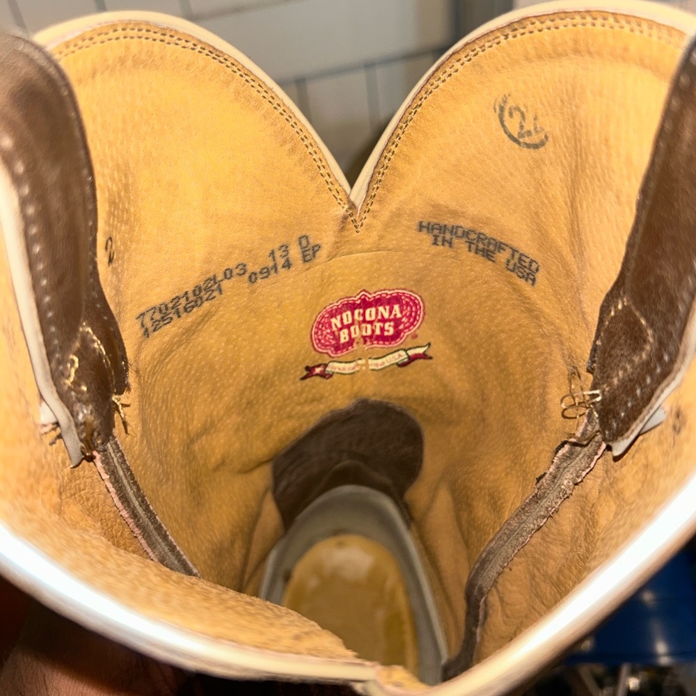 Nocona Two-Tone Brown Leather Western Boots with Embroidered Shaft - Picture 6 of 6